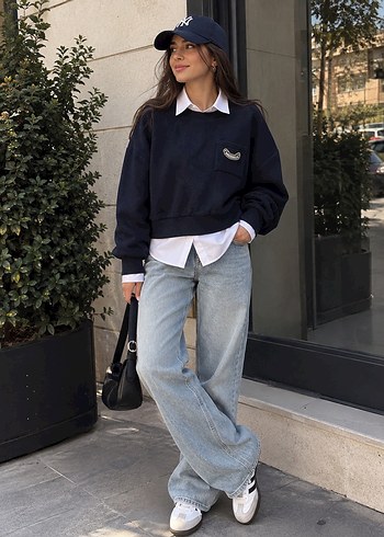 Stradivarius Lacivert Oversize Sweatshirt