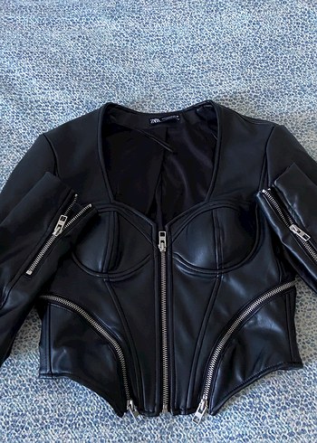s Beden Siyah Deri Biker Ceket