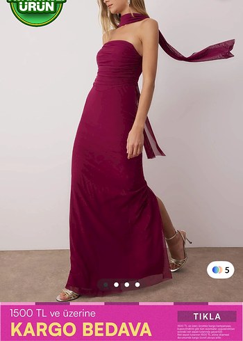 Fularlı Bordo Abiye - Görsel 3