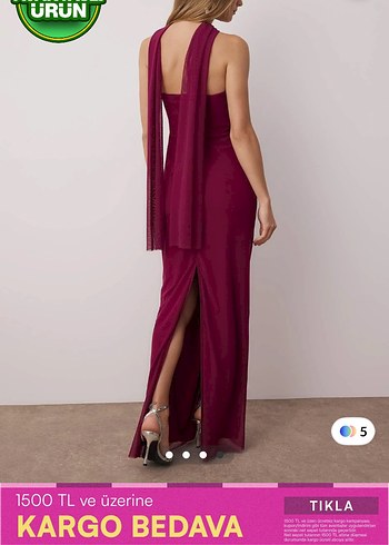Fularlı Bordo Abiye - Görsel 4