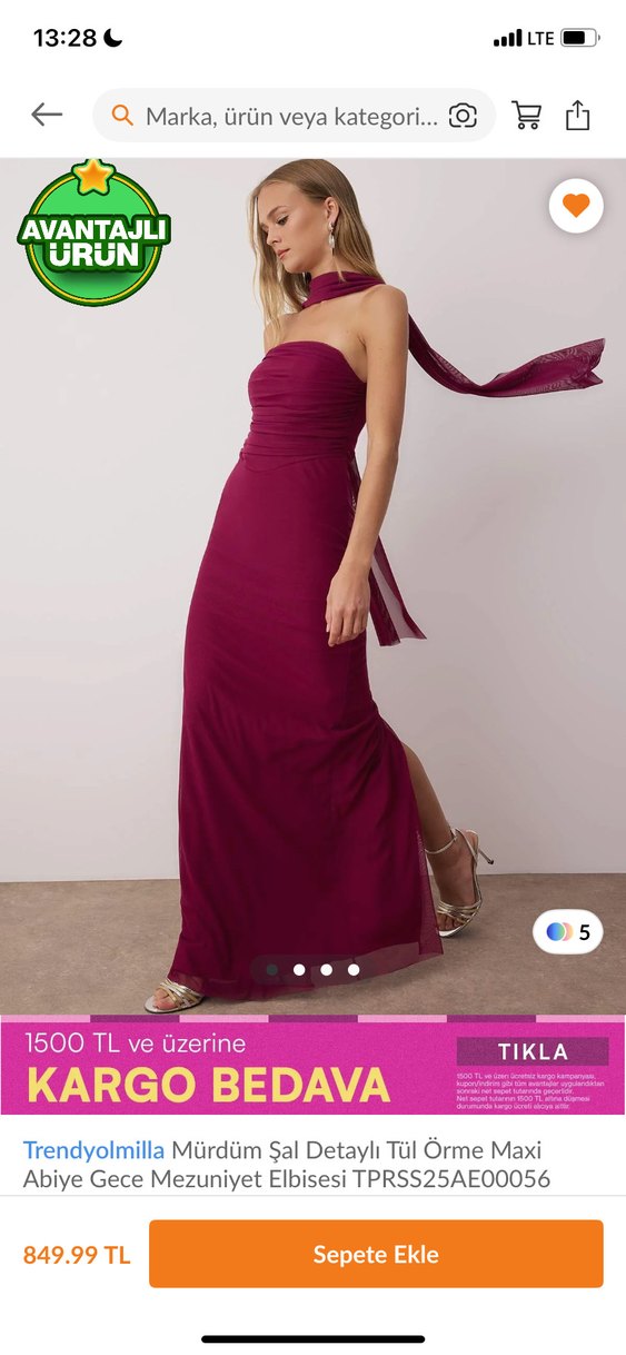 Fularlı Bordo Abiye - Görsel 3