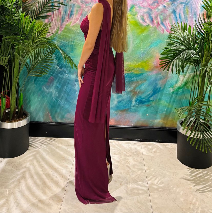 Fularlı Bordo Abiye - Görsel 2