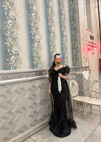 Diğer Uzun Siyah Gotik Drapeli Abiye Elbise