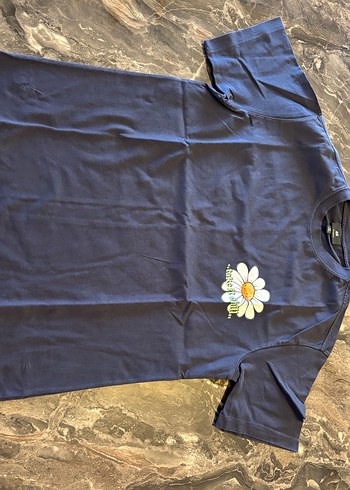 H&M Lacivert Cicekli Rahat Tisort