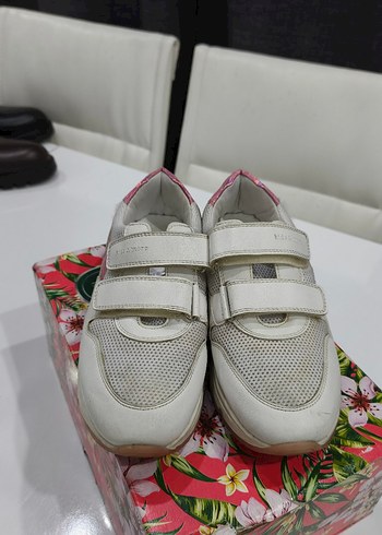 Kız Çocuk Beyaz Spor Ayakkabı Velcro Bantlı - Görsel 3