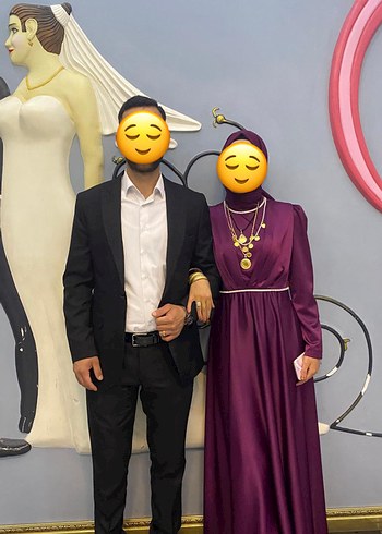 Uzun Mor Tesettür Abiye Elbise