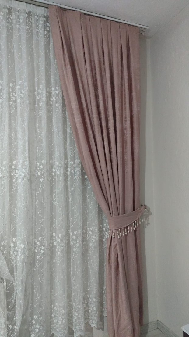 Nakışlı pembe fon perde - Görsel 2