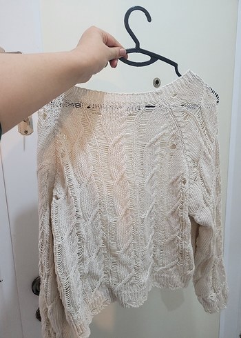 Bej Örgü Kadın Kazak, Bohem Stil - Görsel 3