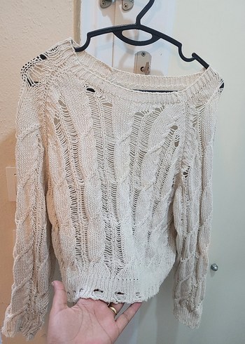 Bej Örgü Kadın Kazak, Bohem Stil - Görsel 2