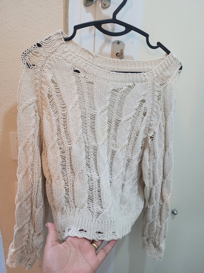 Bej Örgü Kadın Kazak, Bohem Stil - Görsel 2