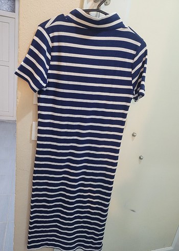 Çizgili Polo Yaka Midi Elbise - Görsel 3