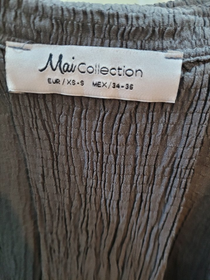 Gri Keten Kadın Gömlek, Düğmeli, Salaş - Görsel 4