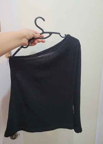 Siyah Triko Kadın Tek Omuz Kazak - Görsel 2