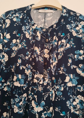 Mavi Çiçek Desenli Uzun Anne Elbisesi - Görsel 2