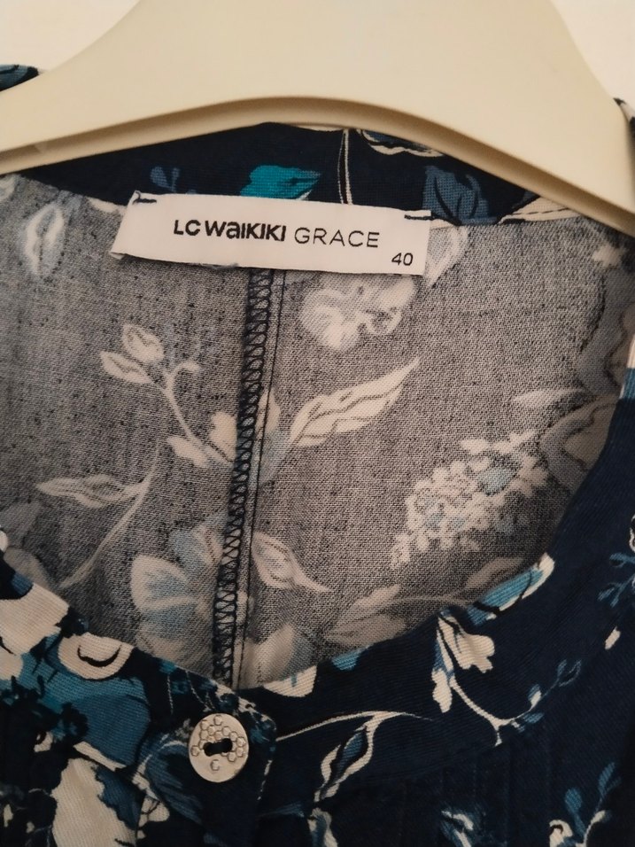 Mavi Çiçek Desenli Uzun Anne Elbisesi - Görsel 3