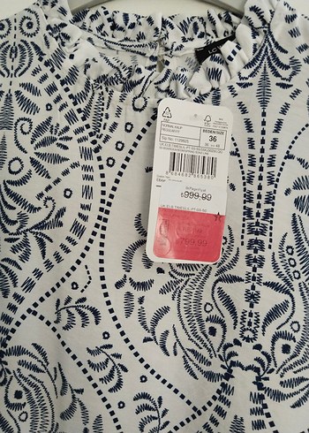 Uzun Bohem Mavi Beyaz Desenli Elbise - Görsel 2