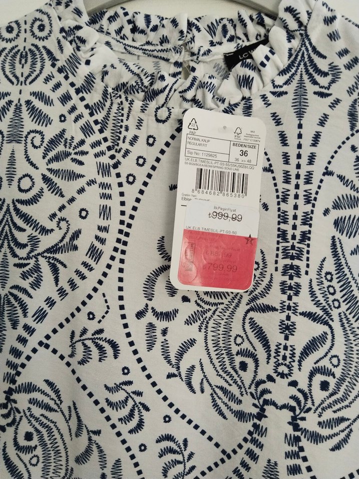 Uzun Bohem Mavi Beyaz Desenli Elbise - Görsel 2