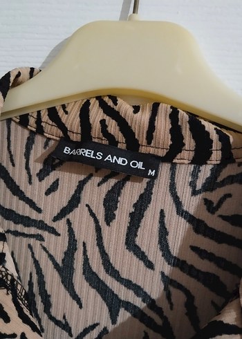 Kahverengi Zebra Desenli Midi Elbise - Görsel 2