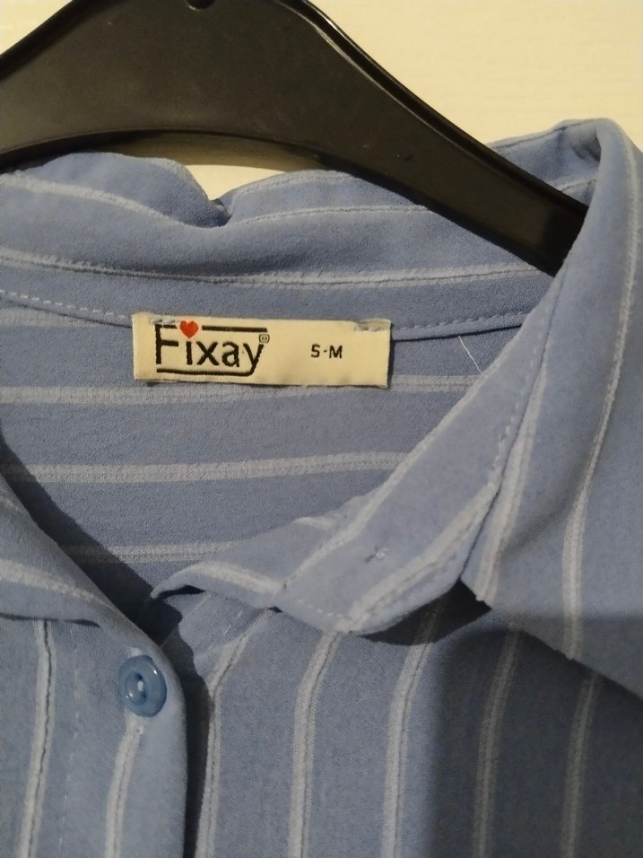 Mavi Çizgili Uzun Kollu Bol Kesim  Gömlek - Görsel 3