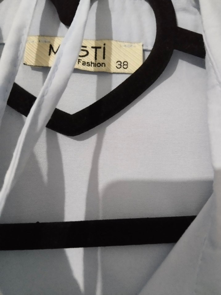 Mavi Uzun Kollu Düğmeli Midi Gömlek Omuz Fırfır Detaylı - Görsel 3