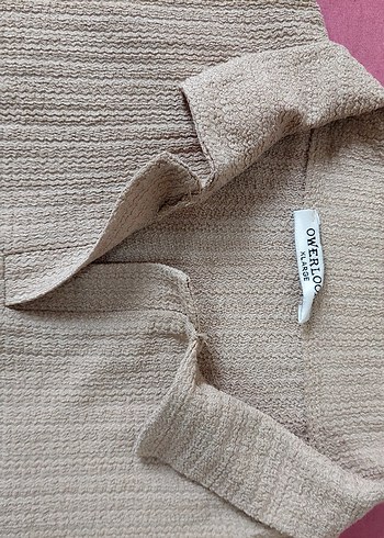 Bej Kısa Kollu Triko Kadın Gömlek - Görsel 2