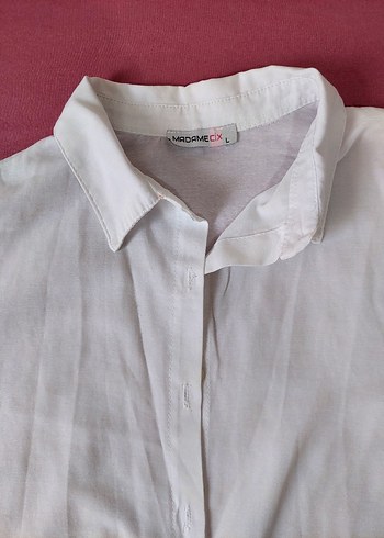 Düğmeli Beyaz Keten Uzun Kollu Gömlek - Görsel 2