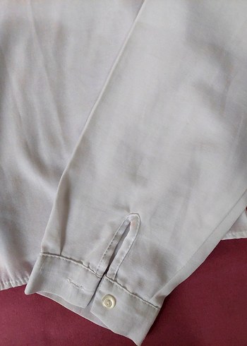 Düğmeli Beyaz Keten Uzun Kollu Gömlek - Görsel 3