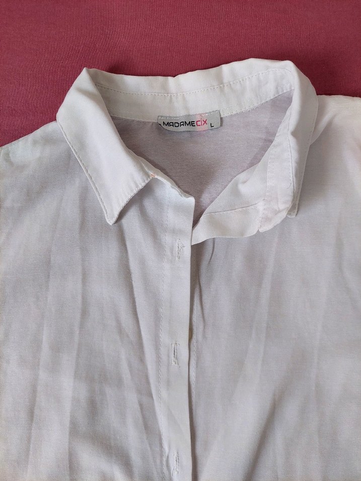 Düğmeli Beyaz Keten Uzun Kollu Gömlek - Görsel 2