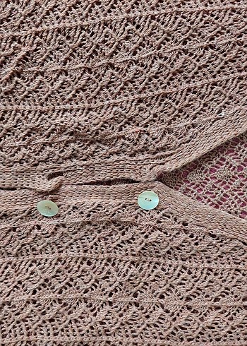 Bej Düğmeli Bohem Kadın Hırka - Görsel 3