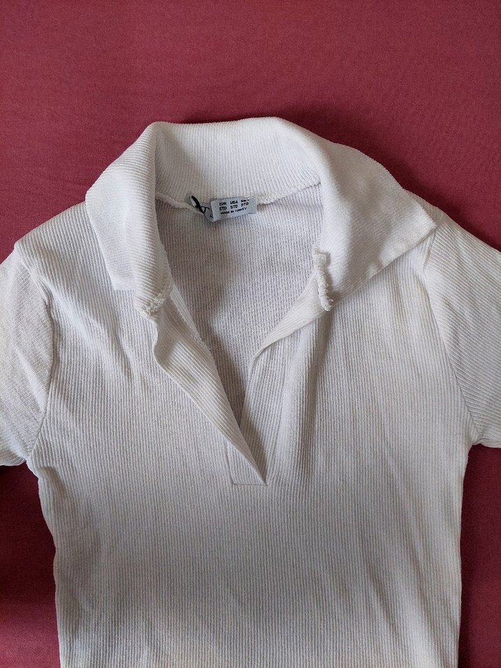 Beyaz Kısa Kollu Polo Tişört - Görsel 2