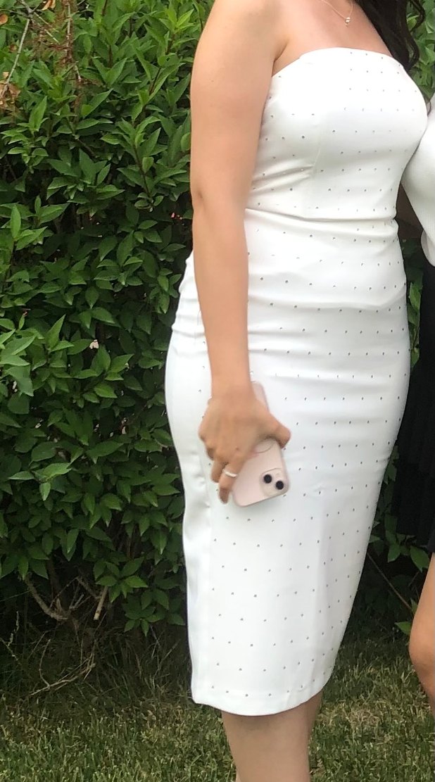 Beyaz Straplez Midi Pullu Elbise - Görsel 2