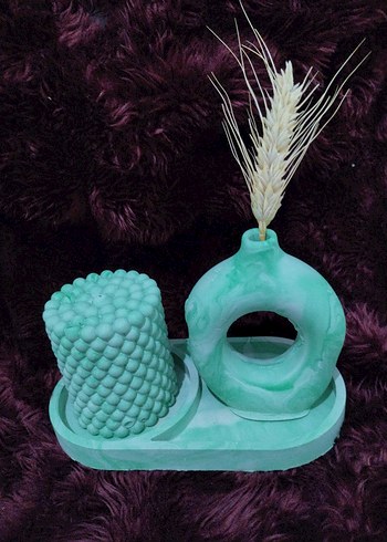 Turkuaz Mum ve Dekoratif Vazo Seti - Görsel 2