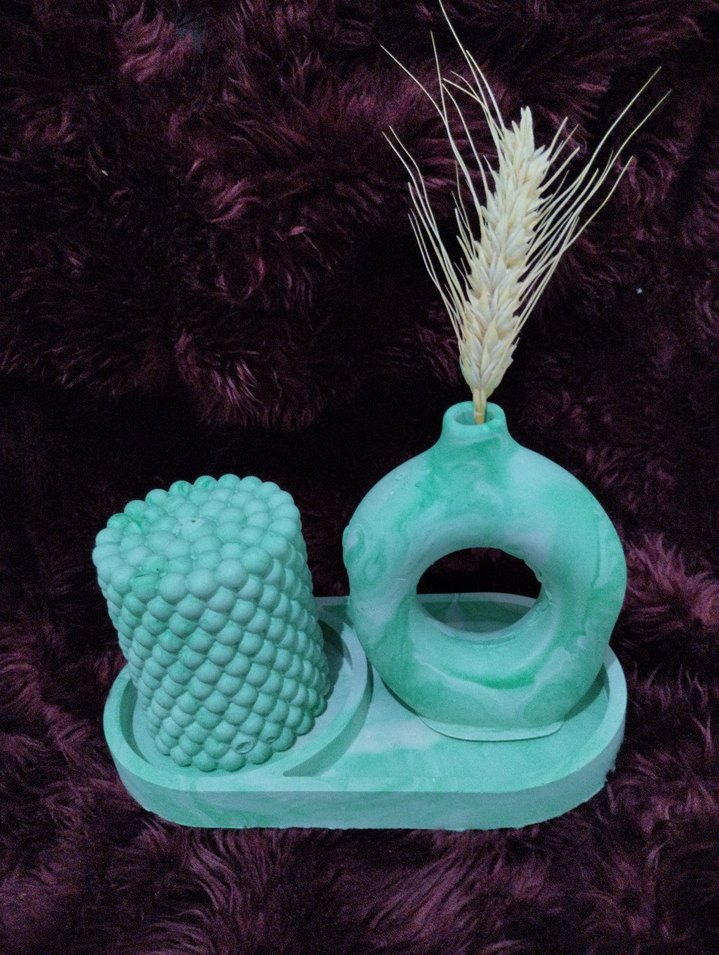 Turkuaz Mum ve Dekoratif Vazo Seti - Görsel 2