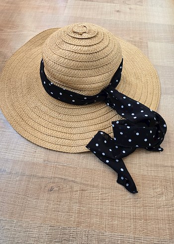 Defacto Koyu Bej Hasır Fötr Şapka Siyah Puantiyeli Kurdele - Görsel 2