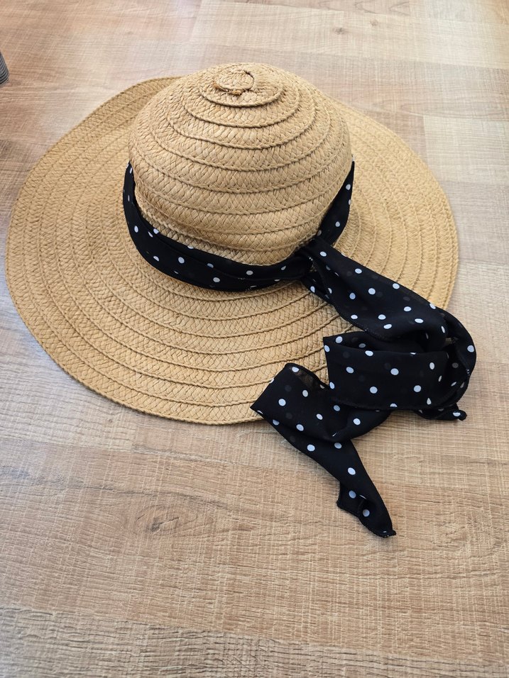 Defacto Koyu Bej Hasır Fötr Şapka Siyah Puantiyeli Kurdele - Görsel 2