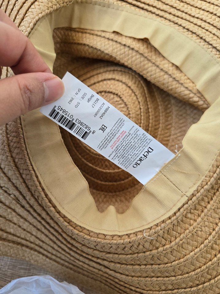 Defacto Koyu Bej Hasır Fötr Şapka Siyah Puantiyeli Kurdele - Görsel 4