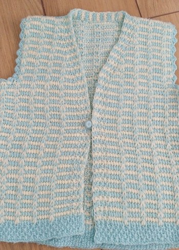 Kız Çocuk Mavi Örgü V Yaka Yelek - Görsel 2