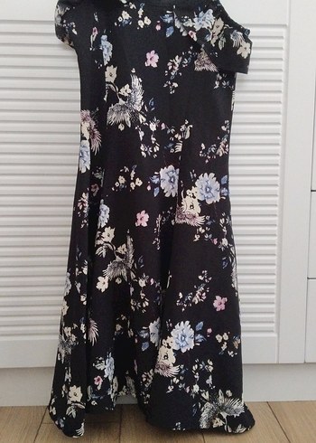 Uzun Siyah Desenli elbise - Görsel 3