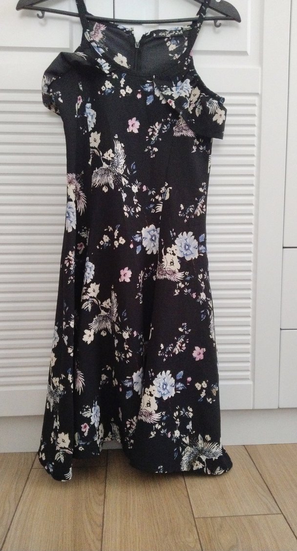 Uzun Siyah Desenli elbise - Görsel 2