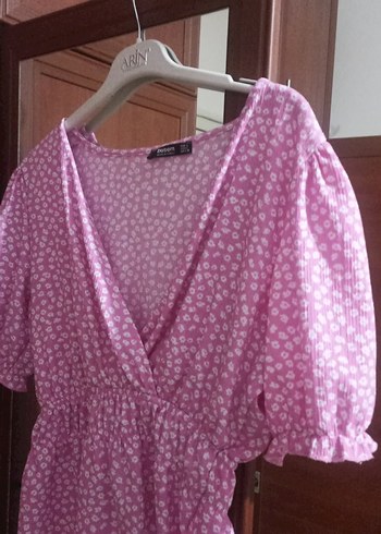 Pembe V Yaka Mini Bohem Elbise