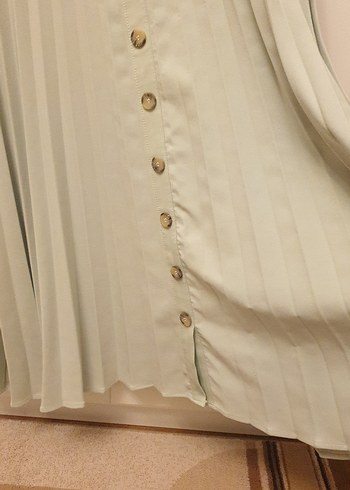 mint yeşili Piliseli Uzun Kadın Etek - Görsel 4