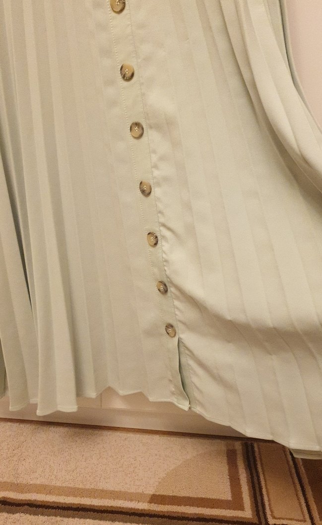 mint yeşili Piliseli Uzun Kadın Etek - Görsel 4