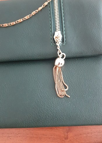 Zincir Detaylı Yeşil Deri Clutch Çanta - Görsel 2