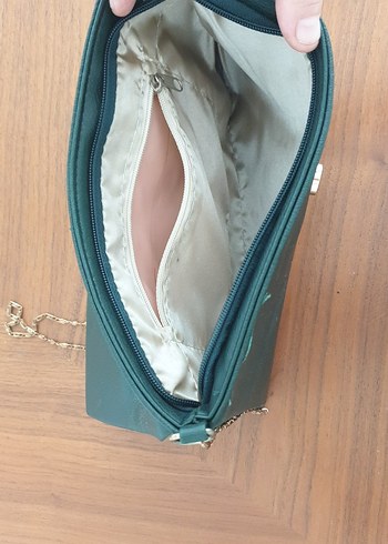 Zincir Detaylı Yeşil Deri Clutch Çanta - Görsel 4