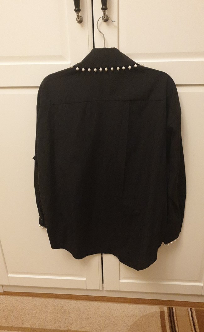 İnci Detaylı Siyah Gömlek - Görsel 5