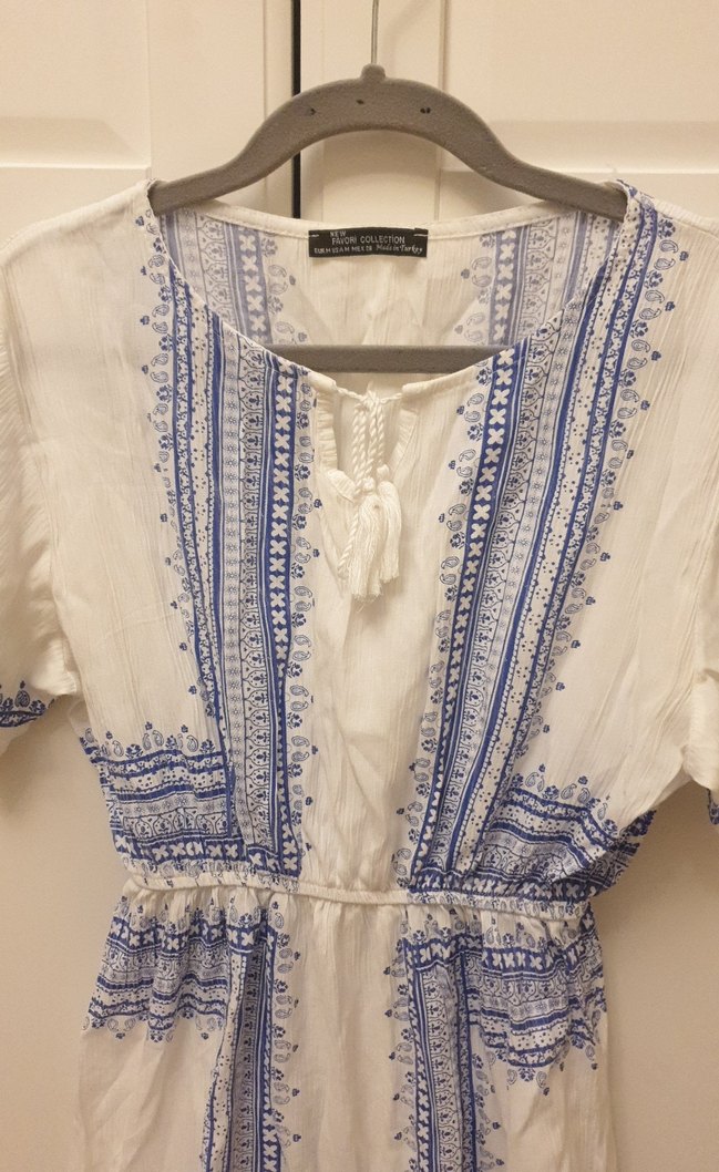 Nakışlı Beyaz Bohem Uzun Elbise - Görsel 2