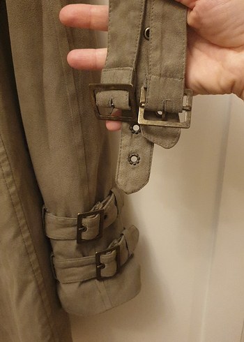 Bej Düğmeli Midi Kadın Trençkot - Görsel 7