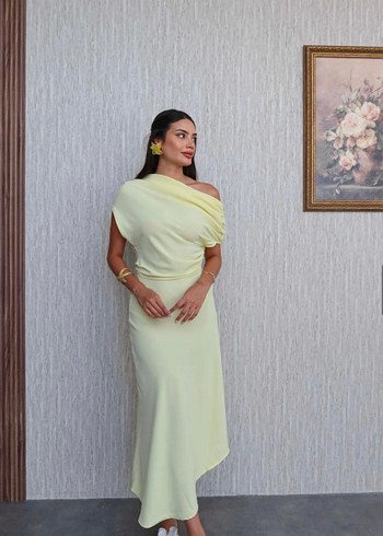 Diğer Asimetrik Tek Omuzlu Pastel Sari Elbise
