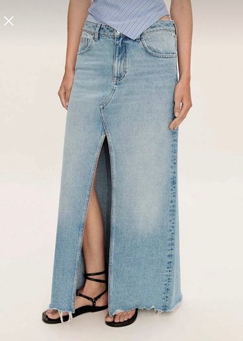 Mango Acik Mavi Denim Maxi Etek
