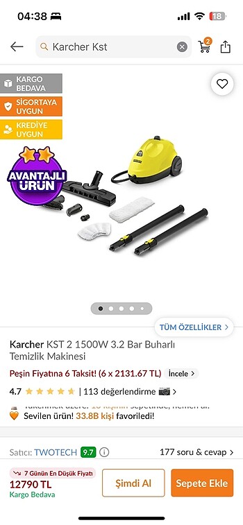 Karcher kst 2 buharlı temizlik makinesi